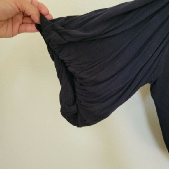 FREE PEOPLE Black Check On It Draped Wrap Balloon Sleeve Top SZ S  B5 - Picture 5 of 11